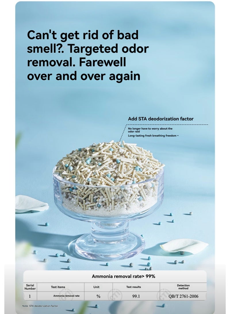 Cuihua Xu رمل قطط مخلوط 4 في 1 برمل الكسافا (المانيوك) والتوفو مع بنتونيت نشط وحبيبات STA الطاردة للروائح - تكتل فائق القوة وخالي من الغبار 99.9% - وزن 2.5 كجم - Image 4